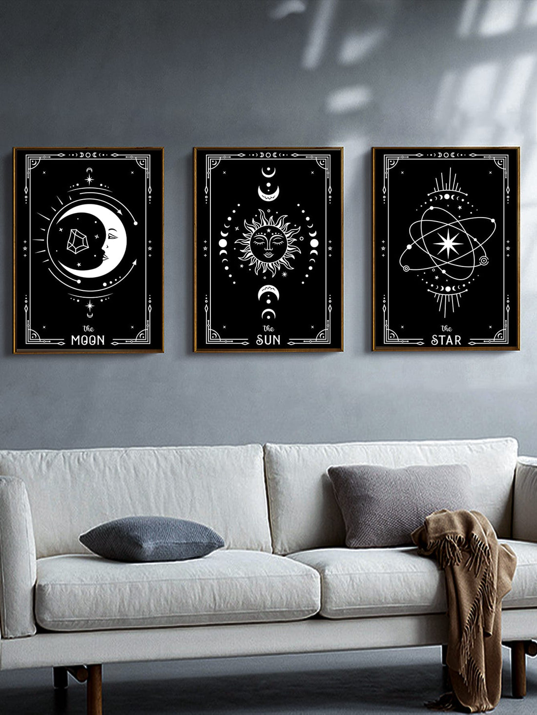 Celestial Harmony: 3-Piece Sun and Moon Pattern Unframed Wall Art is the perfect addition to any home. Featuring sun and moon patterns, this unframed wall art brings a sense of peace and balance to any room. Made with high-quality materials, this piece is durable and adds a touch of elegance.