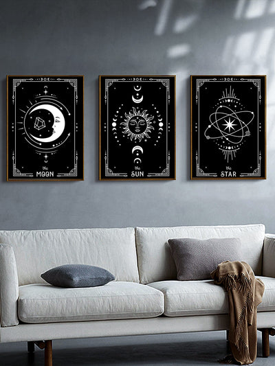 Celestial Harmony: 3-Piece Sun and Moon Pattern Unframed Wall Art