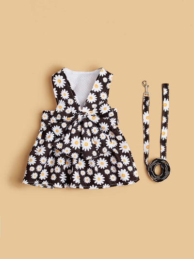 Springtime Style: Flower Print Dogs Dress with Leash for Outdoor Adventures