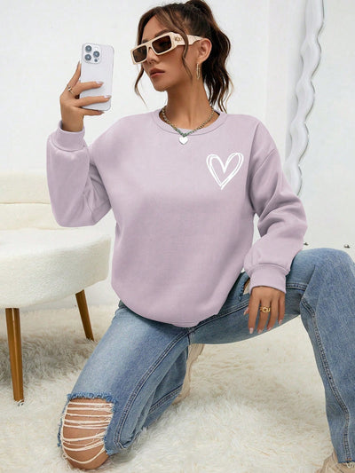 Heartfelt Comfort: Heart Print Drop Shoulder Sweatshirt