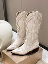 Chic Embroidered White Western Boots for Women - Perfect for Autumn & Winter Style