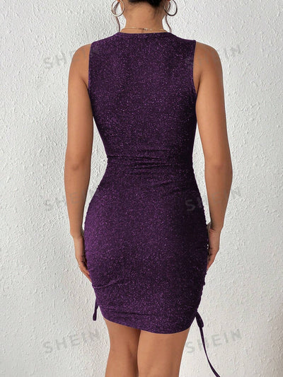 Sparkling Glamour: Drawstring Side Glitter Bodycon Dress