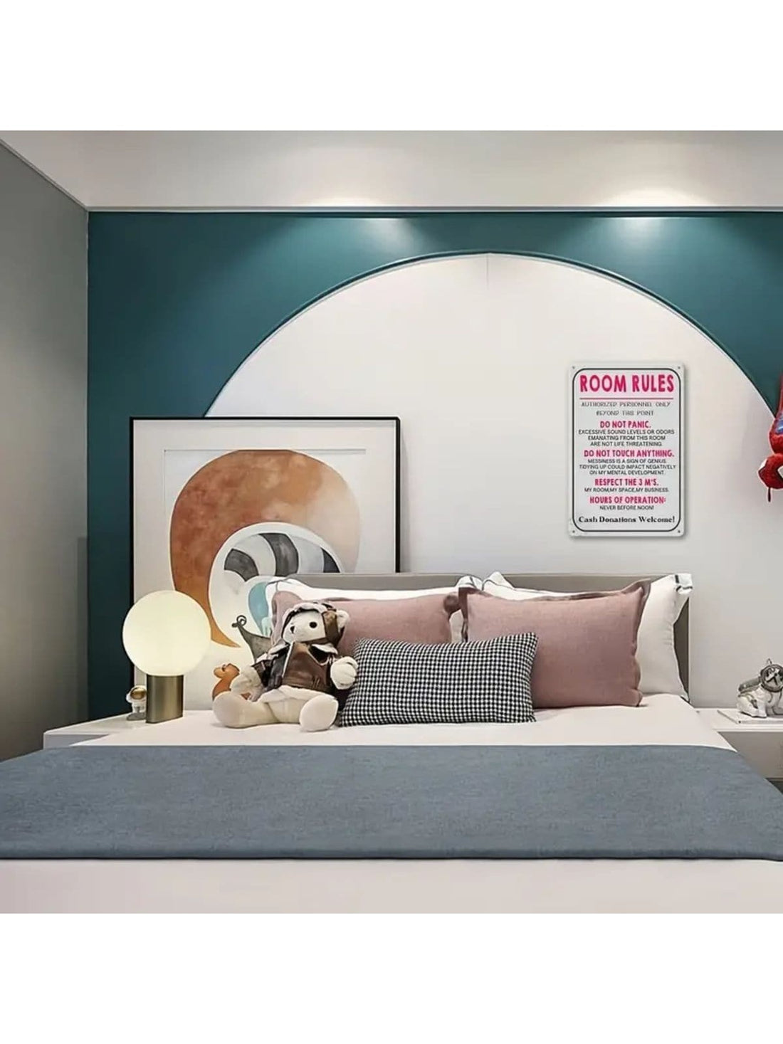 Spruce up your dorm with our Quirky Room Rules Metal Sign! Perfect for gamers and teens, this playful sign adds a touch of humor to any room. Hang it up and enjoy the quirky word play and double meanings. Because rules were meant to be broken (even in dorms)!