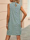 Elegant Sleeveless Mandarin Collar Dress with Full Print Details