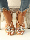 Vacation-Ready Beaded Flat Sandals: Stylish Solid Color for Women and Students