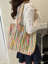 Stylish Canvas Colorblock Striped Shoulder Bag with Magnetic Buckle - Perfect for Women's Vacations and Casual Daily Use