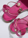 Summer Blossom: Floral Flat Sandals with Metal Buckle and Pearl Decoration for Women