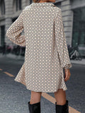 Back view of apricot A-line dress with long sleeves