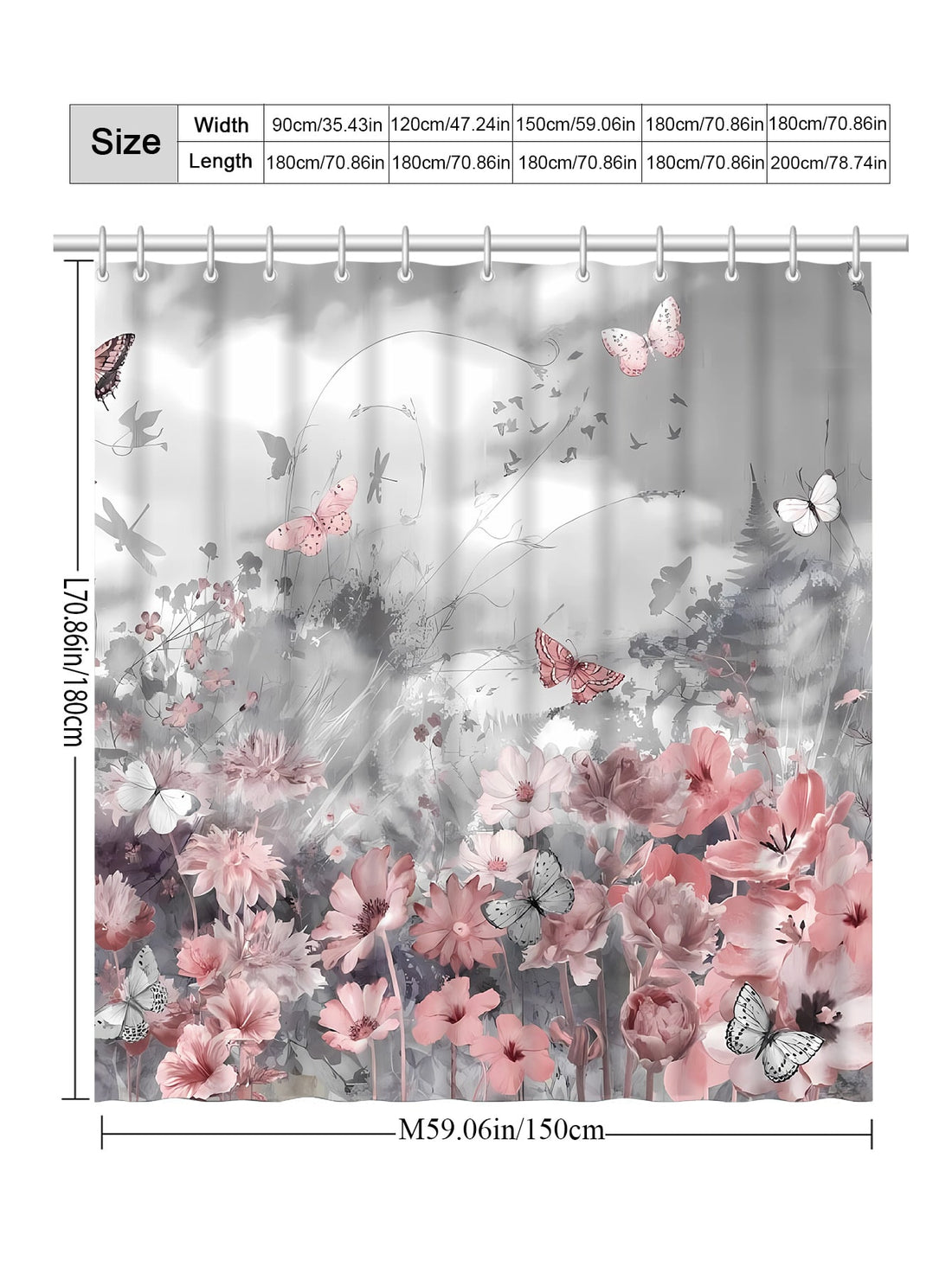 This modern style shower curtain features a unique grey sky pink floral design that will elevate the look of any bathroom. With anti-mold, moisturizing, and waterproof properties, it provides functionality and style. Keep your bathroom clean and dry while adding a touch of elegance.