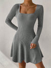 Effortlessly Chic: Square Neck Ribbed Knit Sweater Dress