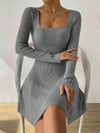 Effortlessly Chic: Square Neck Ribbed Knit Sweater Dress