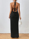 Strappy Elegance: Draped Crisscross Backless Knot Shoulder Cami Dress