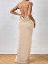 Strappy Elegance: Draped Crisscross Backless Knot Shoulder Cami Dress