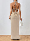 Strappy Elegance: Draped Crisscross Backless Knot Shoulder Cami Dress