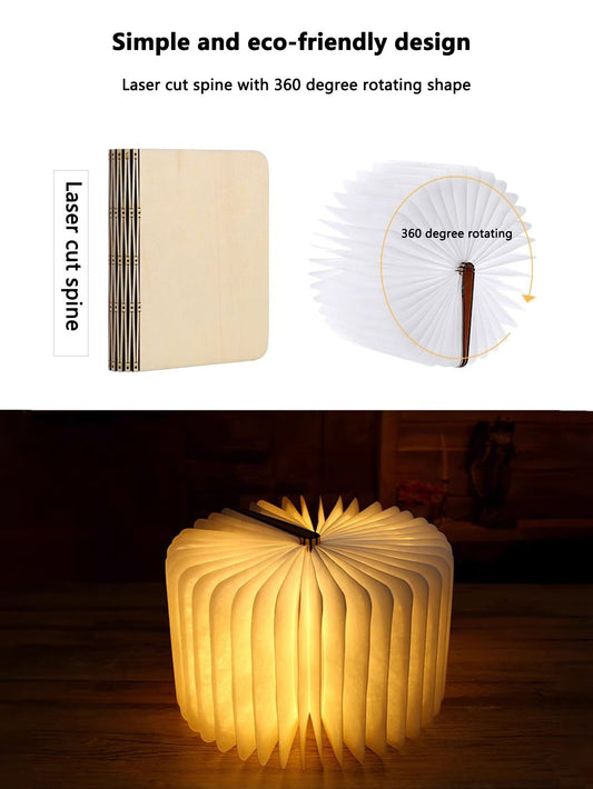 Foldable Pages LED Wooden Book Lamp: Eye-Protection Desk Light