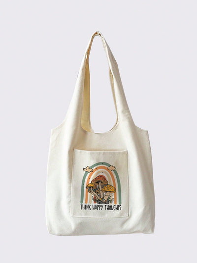 Whimsical Mushroom Cartoon Print Tote Bag: Fun and Functional Novelty Gift