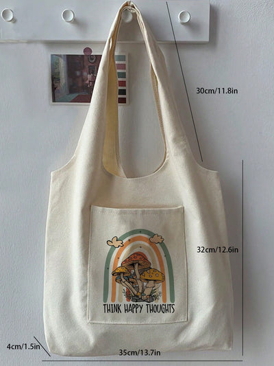 Whimsical Mushroom Cartoon Print Tote Bag: Fun and Functional Novelty Gift