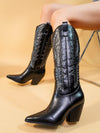 Chic Retro Cowboy Boots with Stiletto Heel and Embroidered Detailing