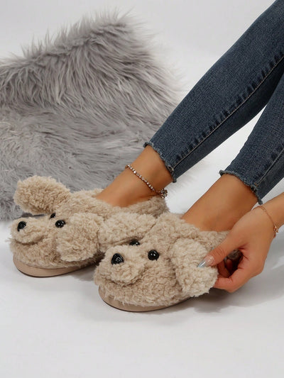 Cozy Canine Comfort: Women's Cartoon Dog Design Furry Novelty House Slippers