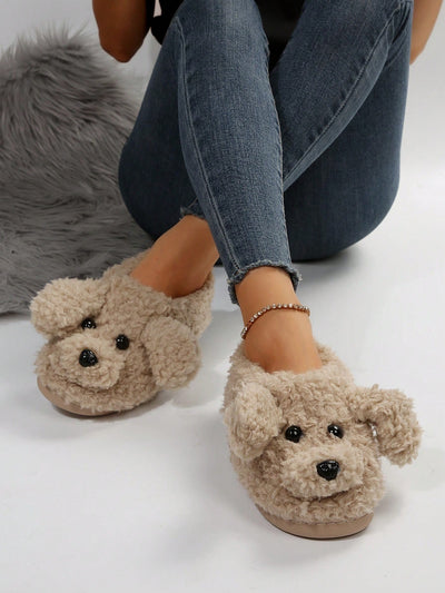 Cozy Canine Comfort: Women's Cartoon Dog Design Furry Novelty House Slippers