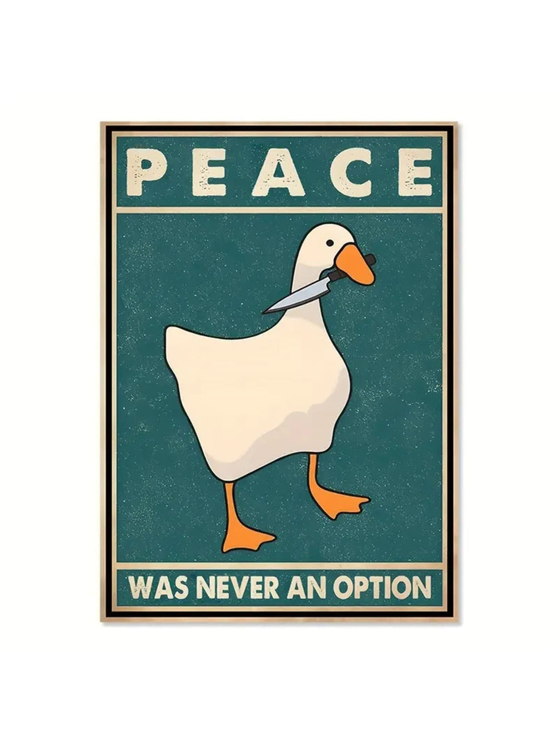 Transform your home into a fun and vibrant space with the Retro Goose Peace Print Poster. This unique poster showcases a charming goose and bold "Peace" print that will add a touch of nostalgia to any room. Elevate your home decor with this playful and stylish addition.