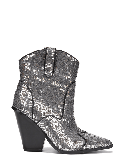 Prida Mid Block Western Sequin Ankle Booties: Glam Up Your Look!