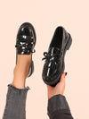 Chic and Comfortable: Women's Black Slip-On Loafers with Bow Design