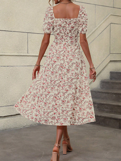 Women's Full Flower Printed High Slit Dress: Vacation Ready Style