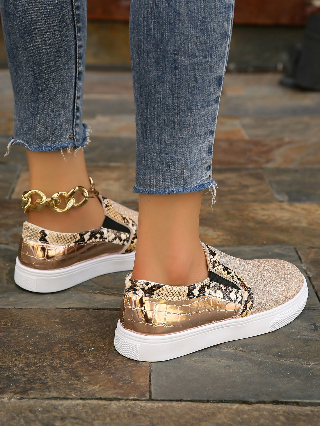 Experience style and comfort with our Gold-tone Women's Loafers. Made for casual wear, these loafers feature a trendy gold-tone design that is both stylish and comfortable. Perfect for any occasion, these loafers elevate your look while providing all-day comfort.