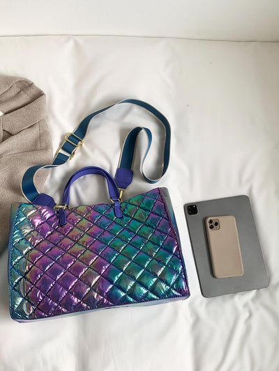 Shimmering Elegance: Holographic Quilted Top Handle Bag