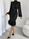 Cozy Chic: Twist Front Lantern Sleeve Fuzzy Trim Dress