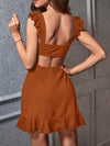 Chic Backless Ruffle-Trim Dress for Effortless Elegance