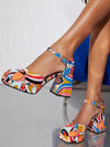 Rainbow Candy Colorblock Ankle Strap Platform Pumps