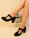 Chic Navy Blue High Heel Mary Jane T-Strap Dress Shoes for Autumn-Winter Elegance