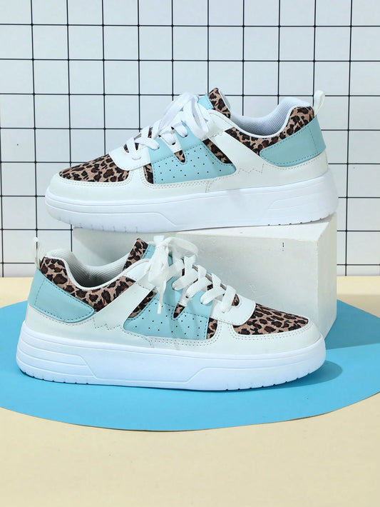 Leopard Print Color Block Casual Student Sneakers: Step into Style!