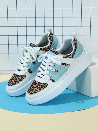 Leopard Print Color Block Casual Student Sneakers: Step into Style!