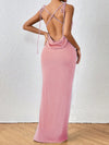 Strappy Elegance: Draped Crisscross Backless Knot Shoulder Cami Dress