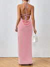 Strappy Elegance: Draped Crisscross Backless Knot Shoulder Cami Dress