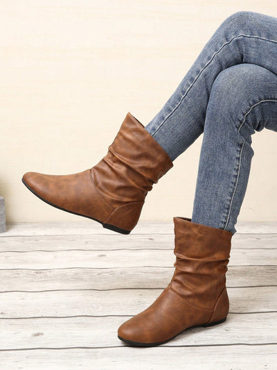 Chic Beige Crinkled Flat Casual Boots for Effortless Style