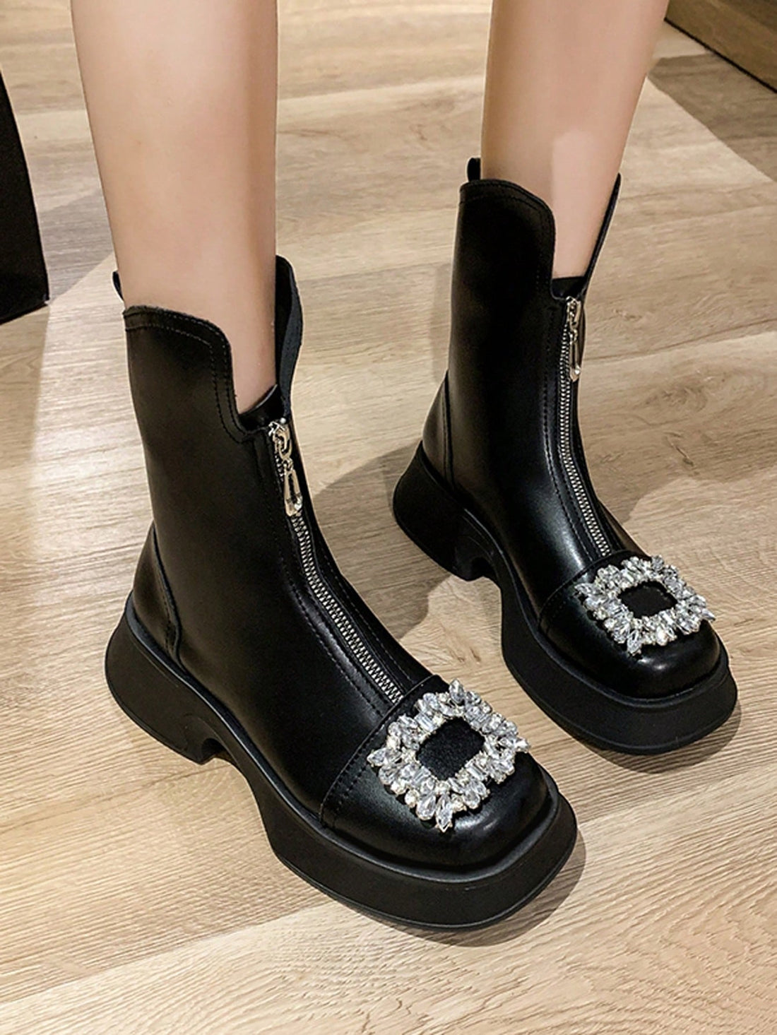 Step into the season with boots that sparkle as bright as your personality! These chic rhinestone-embellished boots are your ticket to turning heads during autumn strolls and winter adventures. The dazzling crystal accents catch the light beautifully, adding instant glamour to any outfit—from casual jeans to dressed-up ensembles. Crafted for comfort and style, they're the perfect blend of eye-catching sparkle and wearable elegance. Make every step count this season!