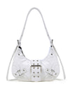 Gothic Chic: White Crocodile Shoulder Bag with Metal Buckles