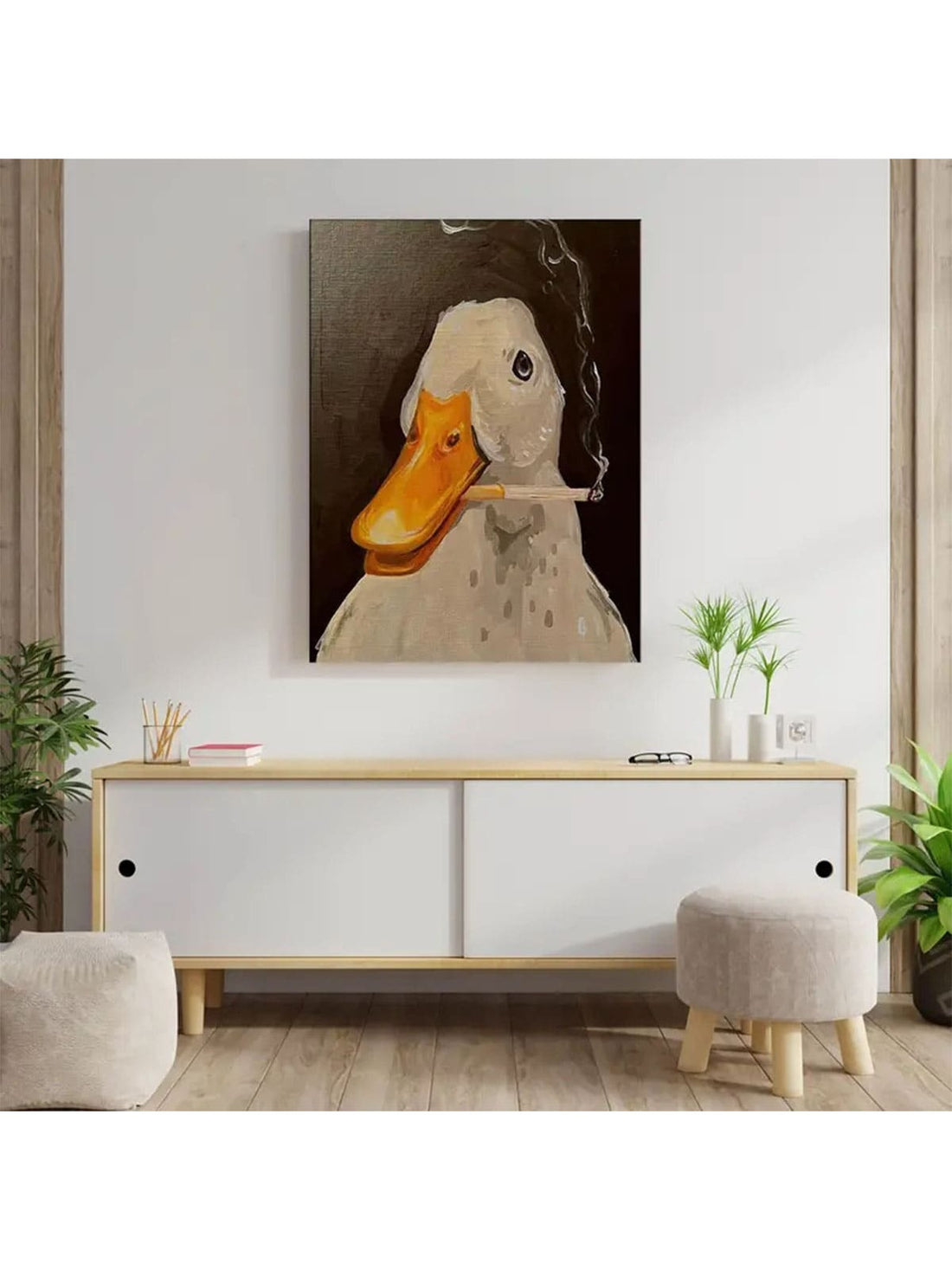 Add a unique touch of whimsy to your home decor with our Quirky Duck Smoking Canvas Poster! This playful and fun canvas poster features a quirky duck smoking, bringing a touch of humor to any room. Made with high-quality materials, it's the perfect addition to your home.