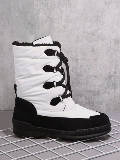 Black and White Faux Leather Lace-Up Lug Sole Boots: Stylish and Sturdy Footwear for Any Occasion