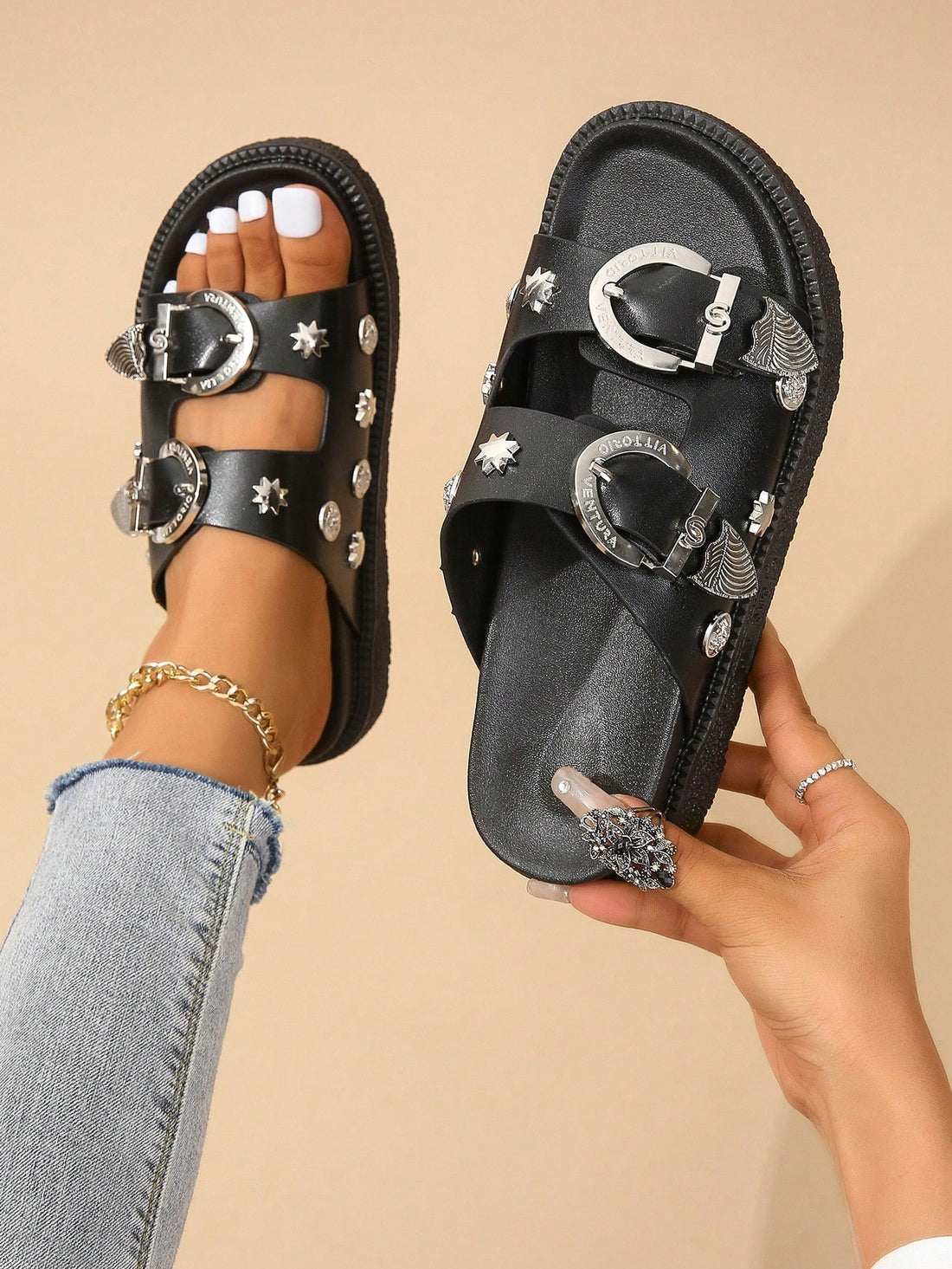 Step into summer fun with these rose red slip-on wedge sandals, adorned with sparkling silver studs. Their easy slip-on design keeps you ready for any adventure, while the comfortable wedge heel adds a playful lift to your look. Perfect for sunny days and spontaneous outings, these sandals blend style and ease effortlessly.