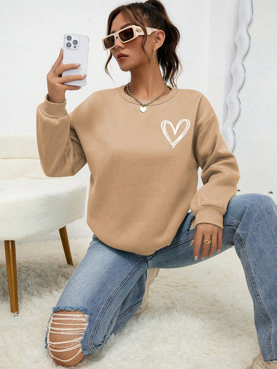 Heartfelt Comfort: Heart Print Drop Shoulder Sweatshirt