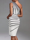 Party in Style: Strapless Bodycon Dress with Line Pattern Printing