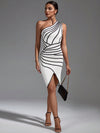 Chic Strapless Bodycon Dress with Line Pattern for the Perfect Hen Party