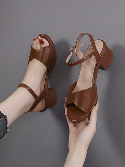 Stylish Summer Steps: Chunky Heel Sandals with Ankle Strap