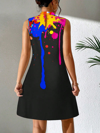 Bold and Beautiful: Splash Ink Print Mock Neck Dress