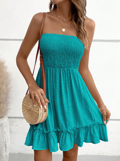 Chic Solid Ruffle Hem Tube Dress for Effortless Elegance